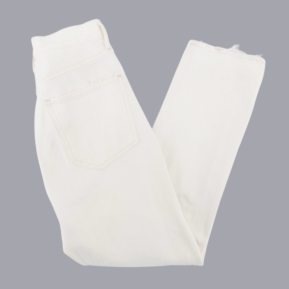 AGOLDE Riley Straight Crop Button Fly Raw Hem White Denim Jeans Womens‎ Sz 26x26